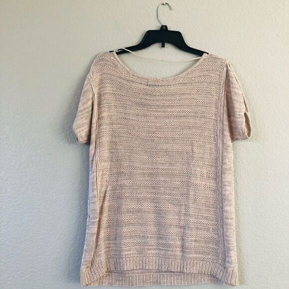 Pink Gray Textured Mesh Layering Sweater Top L - Picture 4 of 4